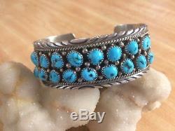 Vintage Navajo James Shay JS Sterling Silver Kingman Turquoise Cuff Bracelet 925