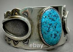 Vintage Navajo Native American Sterling Silver Blue Gem Turquoise Cuff Bracelet