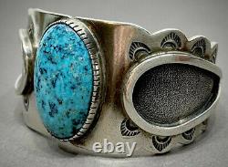 Vintage Navajo Native American Sterling Silver Blue Gem Turquoise Cuff Bracelet