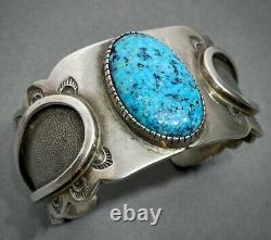 Vintage Navajo Native American Sterling Silver Blue Gem Turquoise Cuff Bracelet