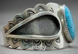 Vintage Navajo Native American Sterling Silver Blue Gem Turquoise Cuff Bracelet