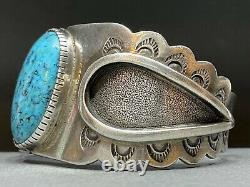 Vintage Navajo Native American Sterling Silver Blue Gem Turquoise Cuff Bracelet