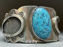 Vintage Navajo Native American Sterling Silver Blue Gem Turquoise Cuff Bracelet