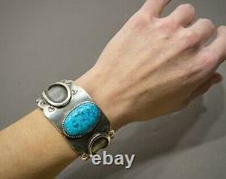 Vintage Navajo Native American Sterling Silver Blue Gem Turquoise Cuff Bracelet