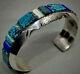 Vintage Navajo Sterling Silver Turquoise Cobblestone Inlay Cuff Bracelet