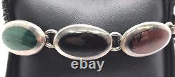 Vintage Oxidized Sterling Silver 925 Malachite Jasper Onyx Heavy Tennis Bracelet