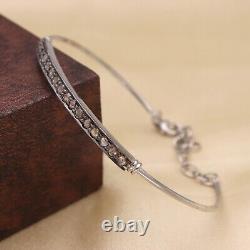 Vintage Rose-Cut Diamond Bar Bracelet in 925 Sterling Silver