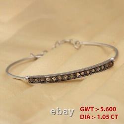 Vintage Rose-Cut Diamond Bar Bracelet in 925 Sterling Silver