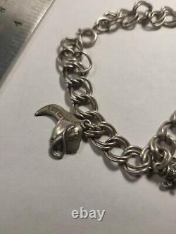 Vintage STERLING SILVER CHARM BRACELET WITH 3 CHARMS 7in Snow Man Sweet 16