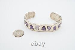 Vintage Sterling Silver 925 Cuff Bracelet Purple Stone Inlay 6.5