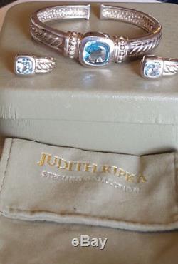 Vintage Sterling Silver 925 Judith Ripka Blue Topaz Earrings Cuff Bracelet box