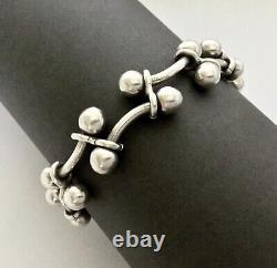 Vintage Sterling Silver Bar and Bead Link Toggle Bracelet 7