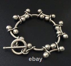 Vintage Sterling Silver Bar and Bead Link Toggle Bracelet 7