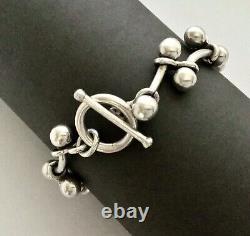 Vintage Sterling Silver Bar and Bead Link Toggle Bracelet 7