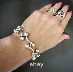 Vintage Sterling Silver Bar and Bead Link Toggle Bracelet 7