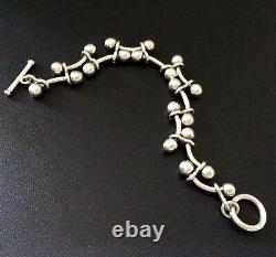 Vintage Sterling Silver Bar and Bead Link Toggle Bracelet 7