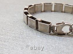 Vintage Sterling Silver Bracelet Square Link Chain 7.5 Mexico 23.6g 8mm. 925
