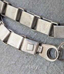Vintage Sterling Silver Bracelet Square Link Chain 7.5 Mexico 23.6g 8mm. 925