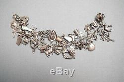 Vintage Sterling Silver Charm Bracelet, Hallmarked Sterling Silver, 39 Charms