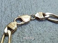 Vintage Sterling Silver Figaro Bracelet Gold Plated Chain 8.25 26g 8.5mm Italy
