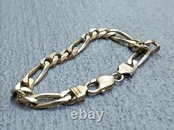 Vintage Sterling Silver Figaro Bracelet Gold Plated Chain 8.25 26g 8.5mm Italy