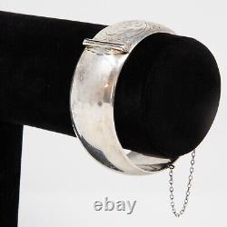 Vintage Sterling Silver Floral Hinged Bangle Bracelet Elegant Etched Design