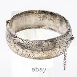 Vintage Sterling Silver Floral Hinged Bangle Bracelet Elegant Etched Design