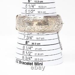 Vintage Sterling Silver Floral Hinged Bangle Bracelet Elegant Etched Design
