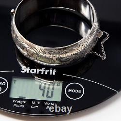 Vintage Sterling Silver Floral Hinged Bangle Bracelet Elegant Etched Design