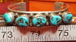 Vintage Sterling Silver Old Pawn Morenci Turquoise Cuff Bracelet Native America