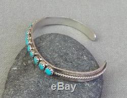 Vintage Sterling Silver Snake Eye Turquoise Row Cuff Bracelet