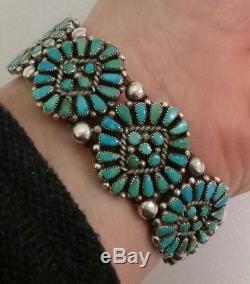 Vintage Sterling Silver Squash Blossom Turquoise Zuni Cuff Bracelet Native
