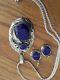 Vintage Taxco Mexican Sterling Silver Lapis Large Necklace And Earrings