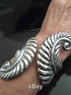 Vintage Taxco Mexico Sterling Silver Cuff Repousse Clamper Hinger Bracelet