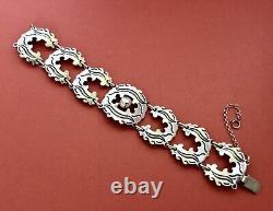 Vintage Taxco Sterling Silver Ornate Wide Panel Chain Bracelet