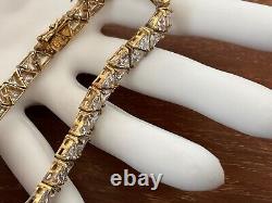Vintage Trillion Cut Tennis Bracelet signed Gold Over 925 Sterling Silver 8.5