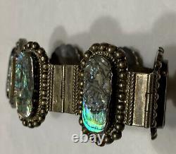Vtg Mexican Sterling Silver Abalone Shell 1 1/4w Link Bracelet South Western 7