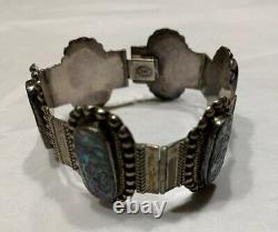 Vtg Mexican Sterling Silver Abalone Shell 1 1/4w Link Bracelet South Western 7
