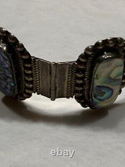 Vtg Mexican Sterling Silver Abalone Shell 1 1/4w Link Bracelet South Western 7