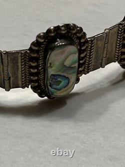 Vtg Mexican Sterling Silver Abalone Shell 1 1/4w Link Bracelet South Western 7