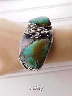 Vtg Old Pawn Sterling Silver ROYSTON TURQUOISE Cuff Bracelet