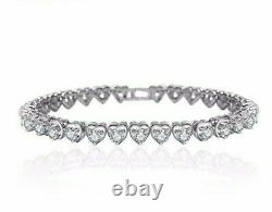 White Gold Plated 5CTRound Simulated Diamond Heart Style Tennis Bracelet Silver