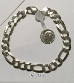 Wide Large 9 Inch Sterling Silver Figaro Bracelet 19 Grams