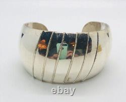 Wide Sterling Silver Modernist Cuff Bracelet 40gms 1 1/2 Wide Vintage Jewelry