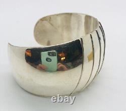 Wide Sterling Silver Modernist Cuff Bracelet 40gms 1 1/2 Wide Vintage Jewelry