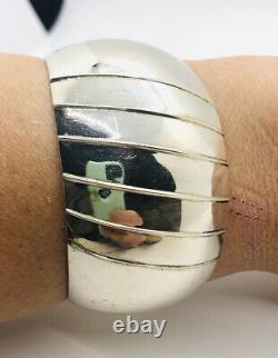 Wide Sterling Silver Modernist Cuff Bracelet 40gms 1 1/2 Wide Vintage Jewelry