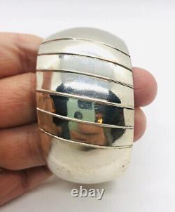 Wide Sterling Silver Modernist Cuff Bracelet 40gms 1 1/2 Wide Vintage Jewelry