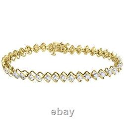 Women 10K Yellow Gold Over Fancy S Link Diamond Solitaire Tennis 7 Bracelet 4CT