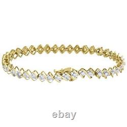Women 10K Yellow Gold Over Fancy S Link Diamond Solitaire Tennis 7 Bracelet 4CT