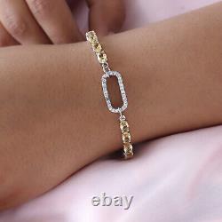 Women 925 Silver Platinum Plated Citrine White Zircon Bracelet Size 6.5 Ct 10.5